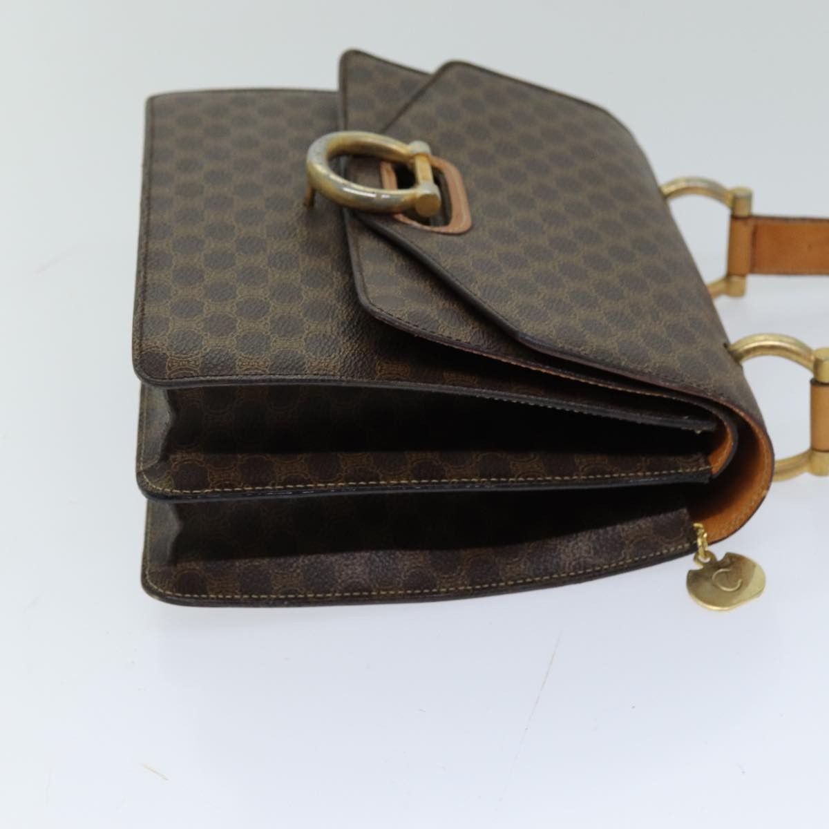 Celine CELINE Macadam Canvas Hand Bag PVC Brown Authentic 76088
