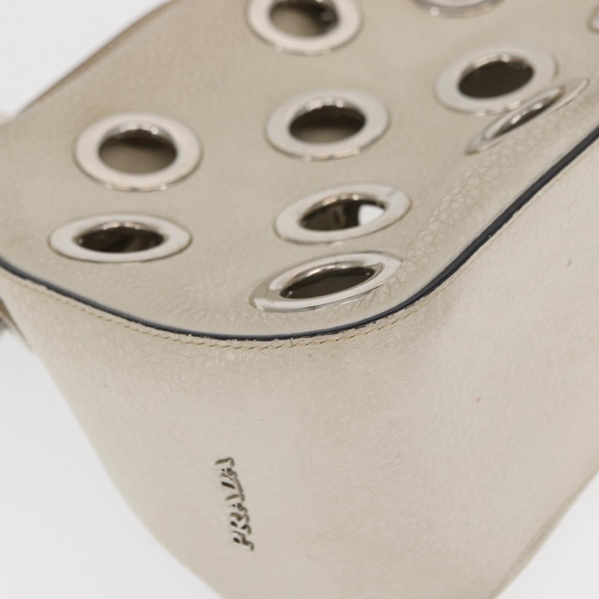 Prada PRADA Grommet Punching Chain Hand Bag Leather Ivory Silver Authentic 165205