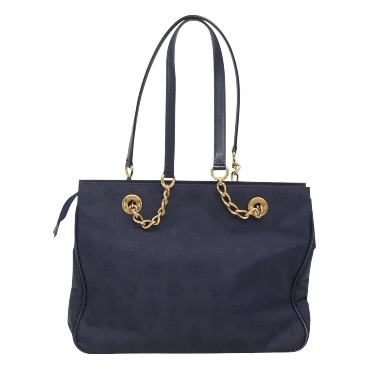 MCM MCM Logogram Vicetos Shoulder Bag Nylon Navy Gold Authentic 127085