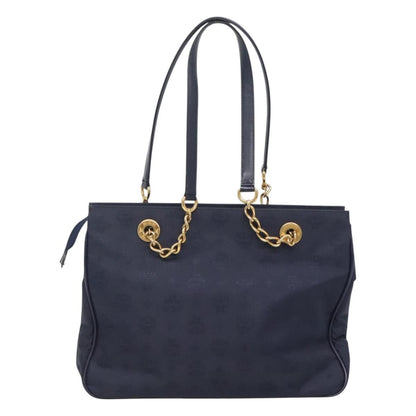 MCM MCM Logogram Vicetos Shoulder Bag Nylon Navy Gold Authentic 127085