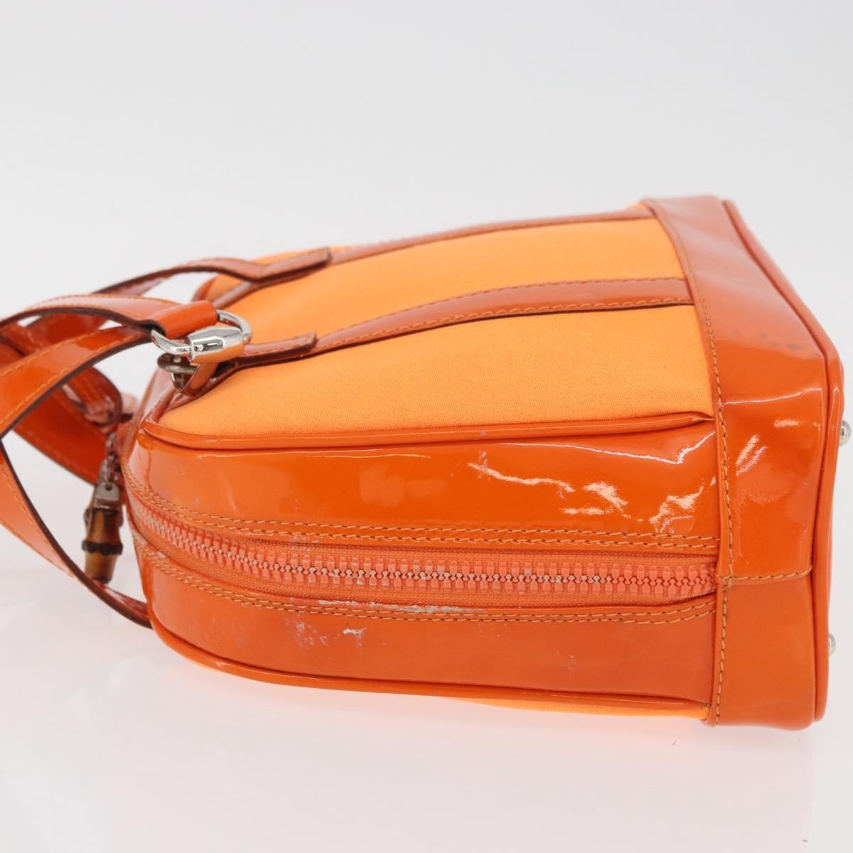 Gucci GUCCI Bamboo Hand Bag Patent leather 2way Orange Silver Authentic 162597