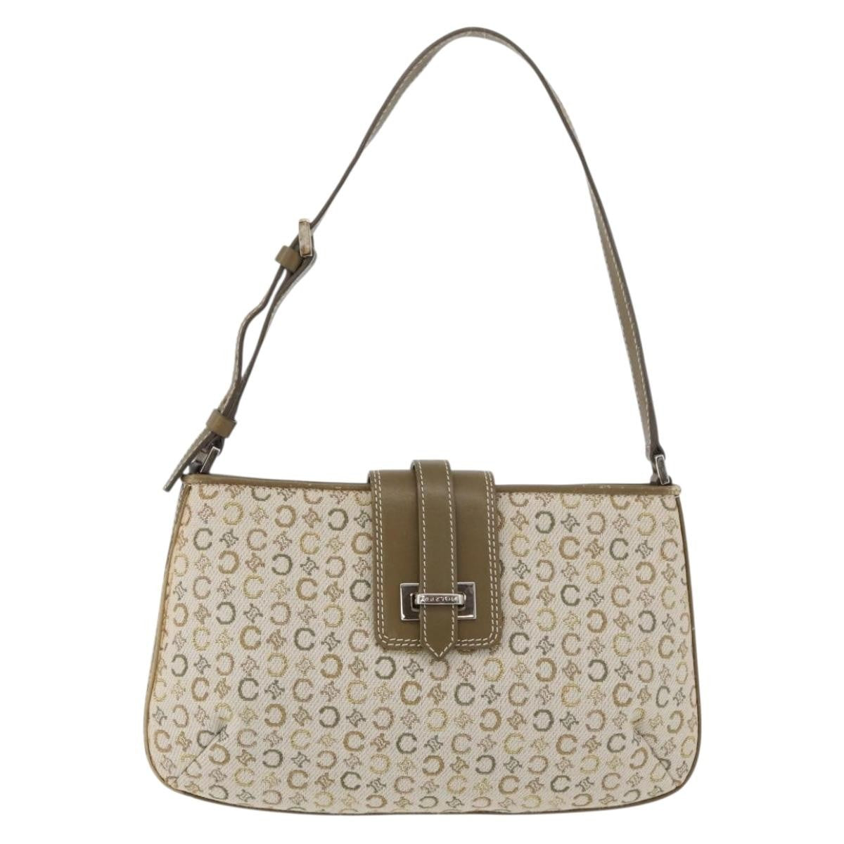 Celine CELINE C Macadam Canvas Shoulder Bag Beige Silver Authentic 176486A