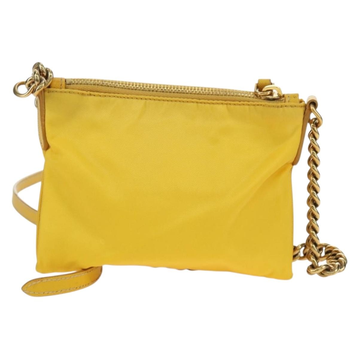 Prada PRADA Chain Shoulder Bag Nylon Leather Yellow Gold Authentic 143507
