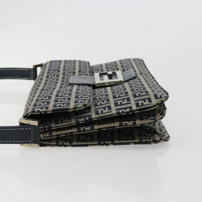 Fendi FENDI Zucchino Canvas Shoulder Bag Navy Silver Authentic 182201V