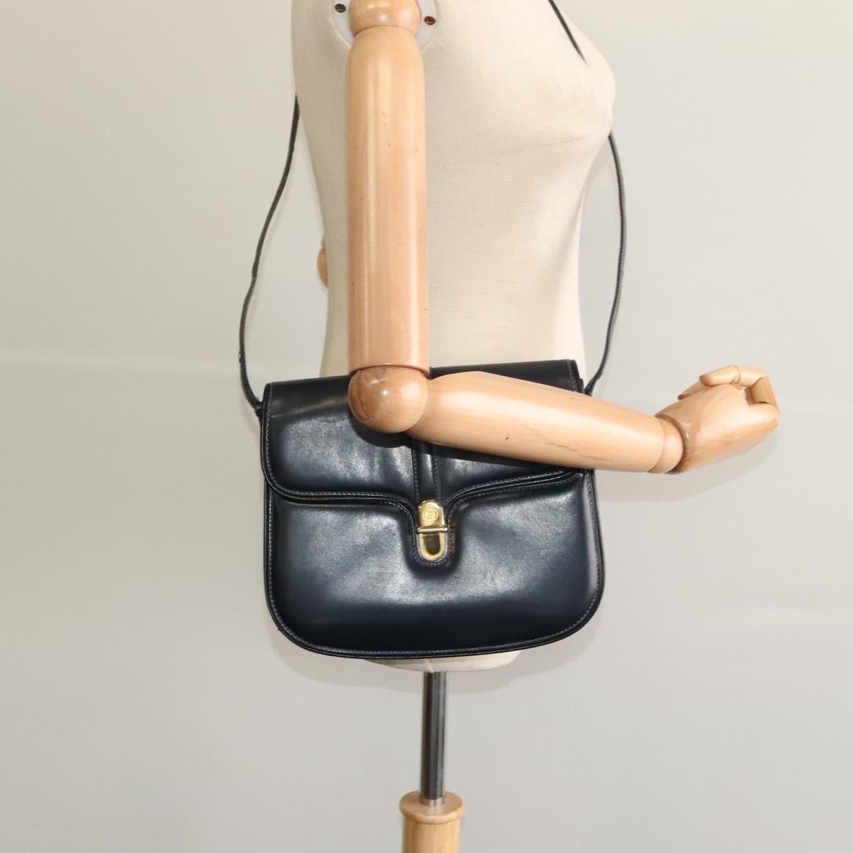 Gucci GUCCI Shoulder Bag Leather Navy Gold Authentic ep8402