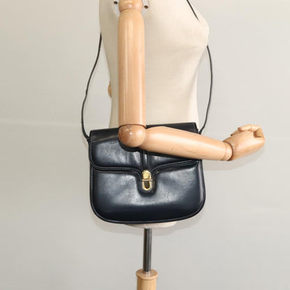 Gucci GUCCI Shoulder Bag Leather Navy Gold Authentic ep8402