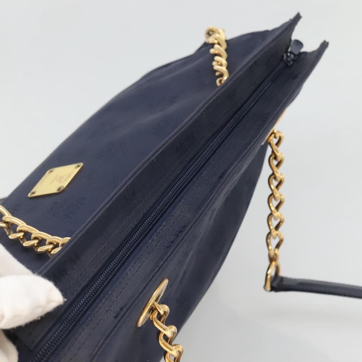 MCM MCM Logogram Vicetos Shoulder Bag Nylon Navy Gold Authentic 127085