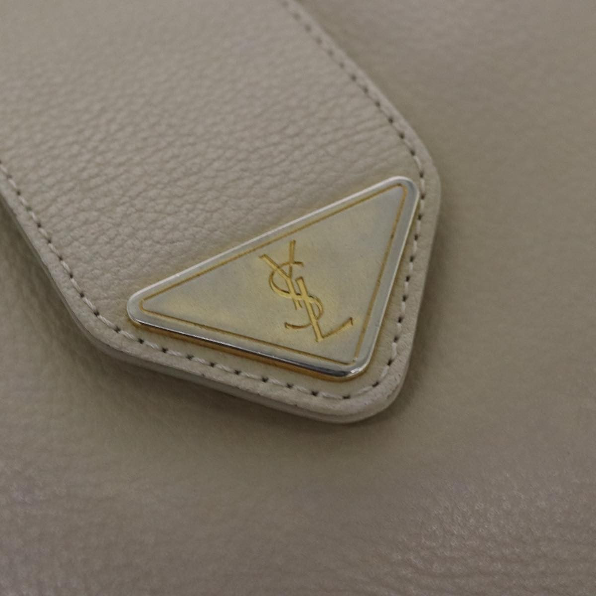 Saint Laurent SAINT LAURENT Shoulder Bag Leather Beige Gold Authentic bs19024