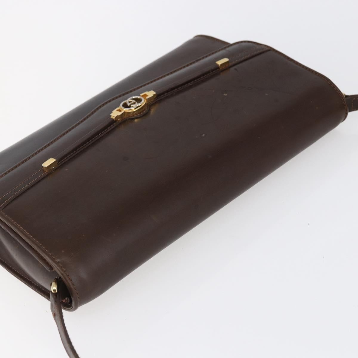 Gucci GUCCI Shoulder Bag Leather Brown Gold Authentic 152976
