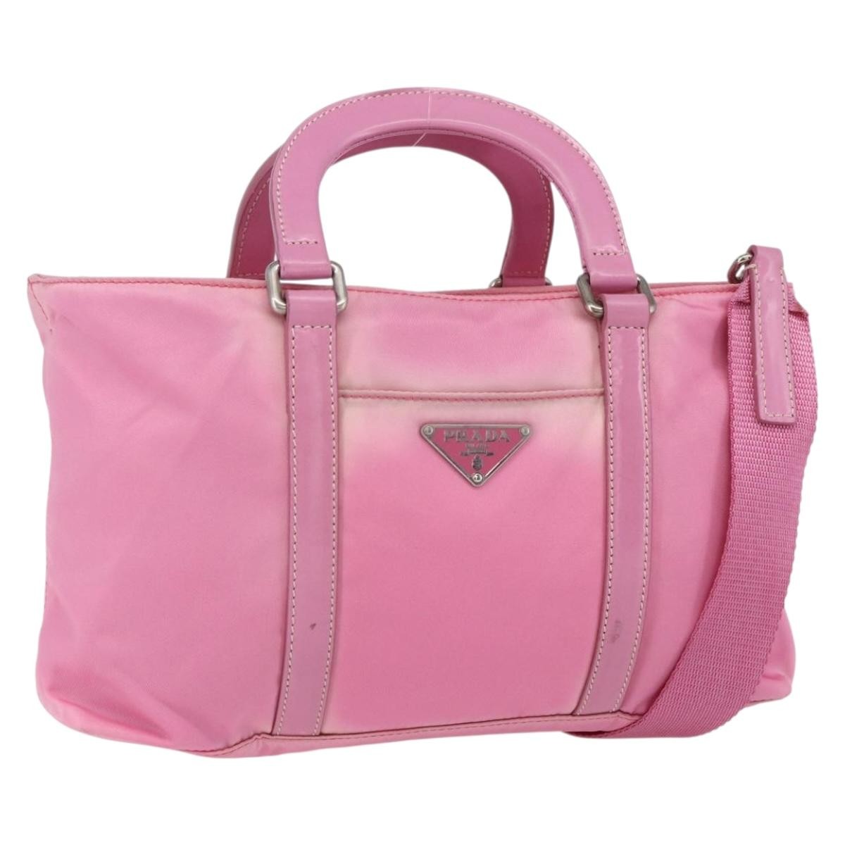 Prada PRADA Hand Bag Nylon 2way Pink Silver Authentic 153314