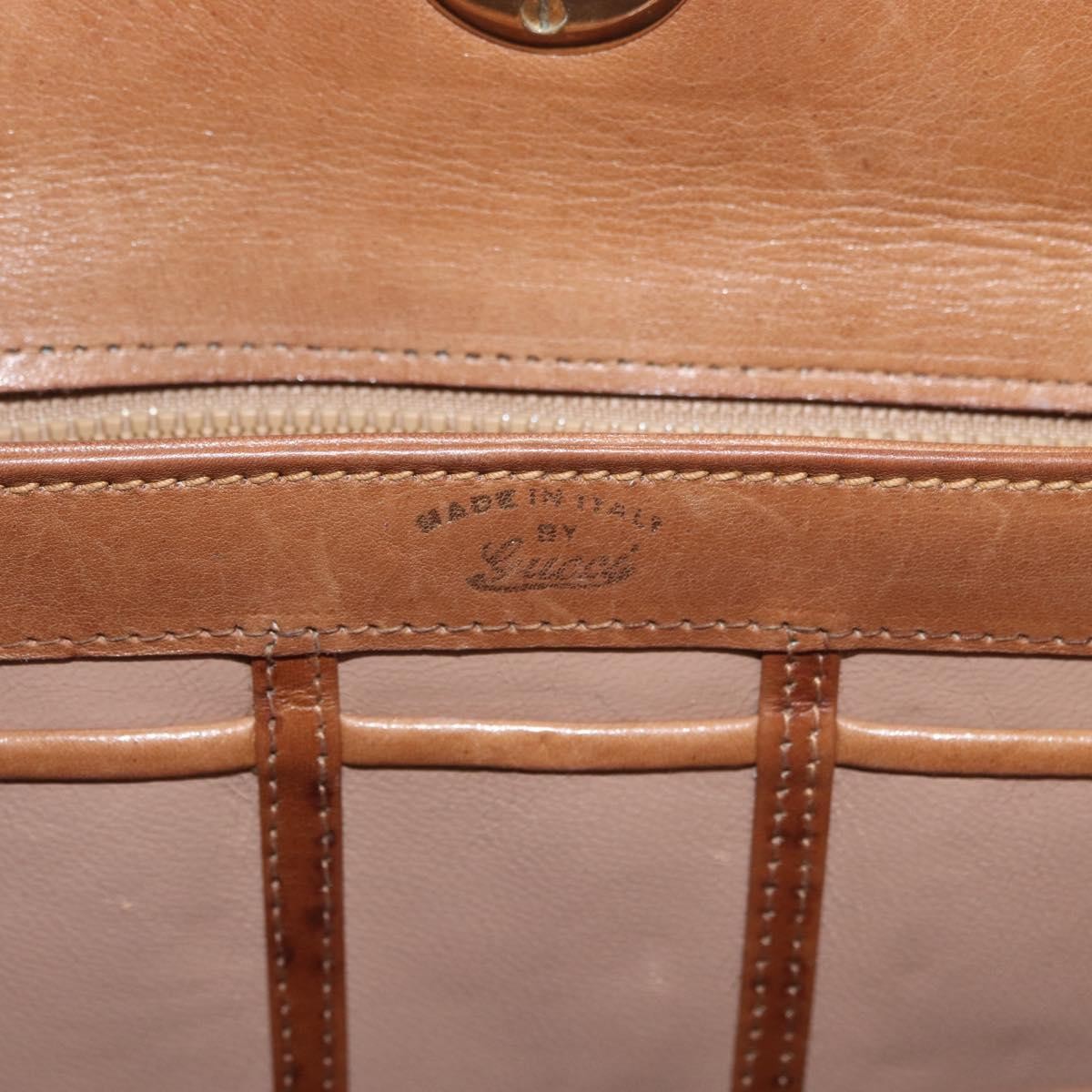 Gucci GUCCI Hand Bag Leather Brown Gold Authentic ka3873