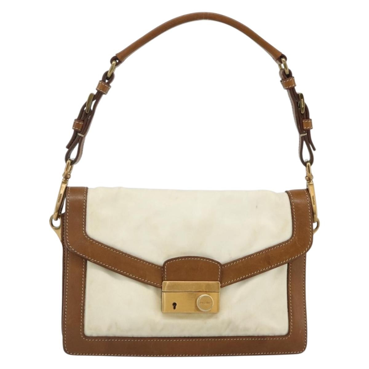Prada PRADA Shoulder Bag Nylon Ivory Gold Authentic BA12301