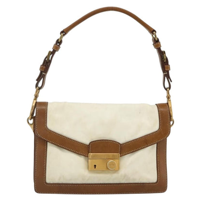 Prada PRADA Shoulder Bag Nylon Ivory Gold Authentic BA12301