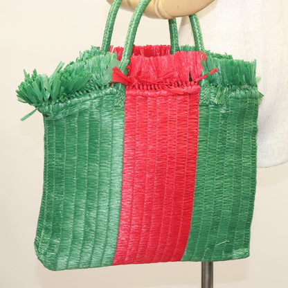 Gucci GUCCI Hand Bag Straw Green Red 524810 Authentic bs26626
