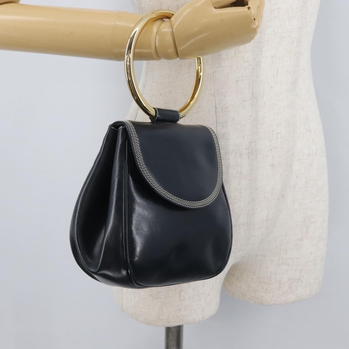 Loewe LOEWE Hand Bag Leather Navy Gold Authentic BA11340