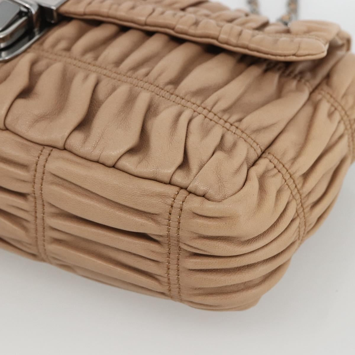 Prada PRADA Chain Shoulder Bag Leather Beige Silver Authentic BSZ397