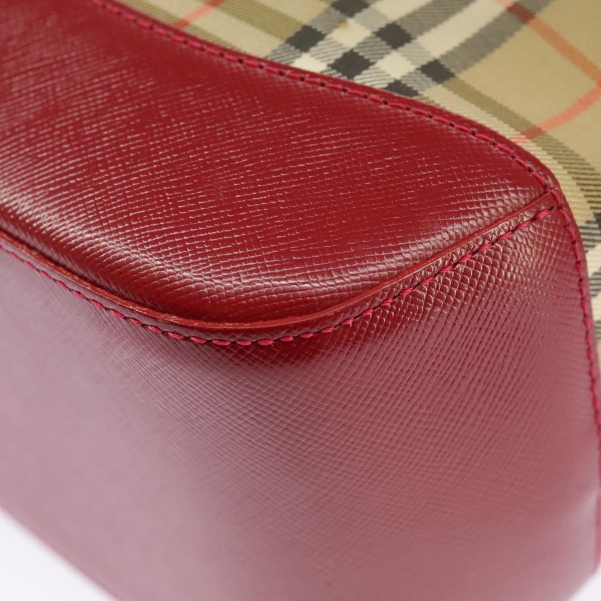 Burberry BURBERRY Nova Check Shoulder Bag Canvas Leather Beige Gold Red Authentic 98900