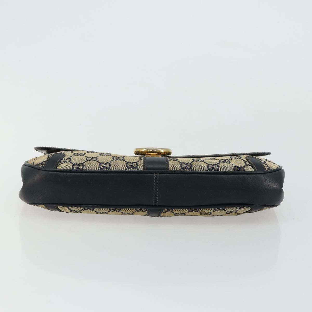 Gucci GUCCI GG Canvas Shoulder Bag Beige Navy Gold Authentic 92734