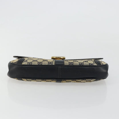 Gucci GUCCI GG Canvas Shoulder Bag Beige Navy Gold Authentic 92734