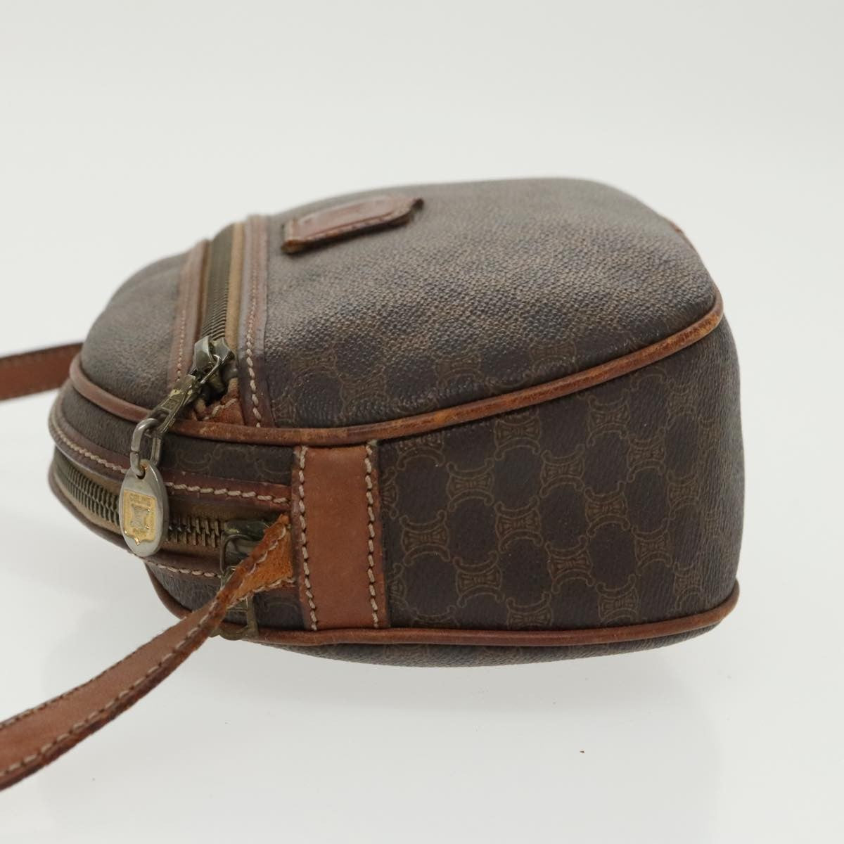 Celine CELINE Macadam Canvas Shoulder Bag PVC Leather Brown Gold Authentic bs19763