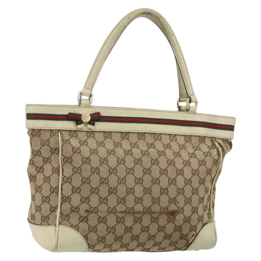 Gucci GUCCI GG Canvas Web Sherry Line Tote Bag Beige Gold 257061 Authentic gh1178