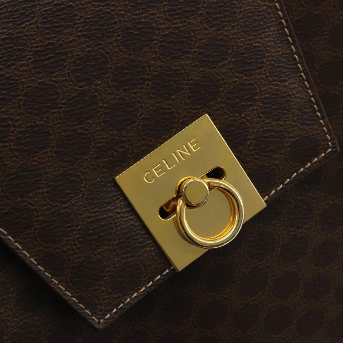 Celine CELINE Macadam Canvas Hand Bag PVC Leather Brown Gold Authentic YKZ1290
