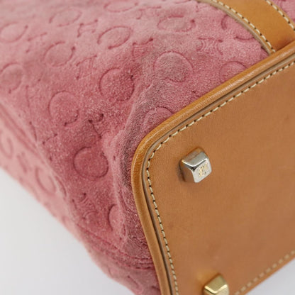 Celine CELINE C Macadam Canvas Hand Bag Suede Pink Gold Authentic bs29469