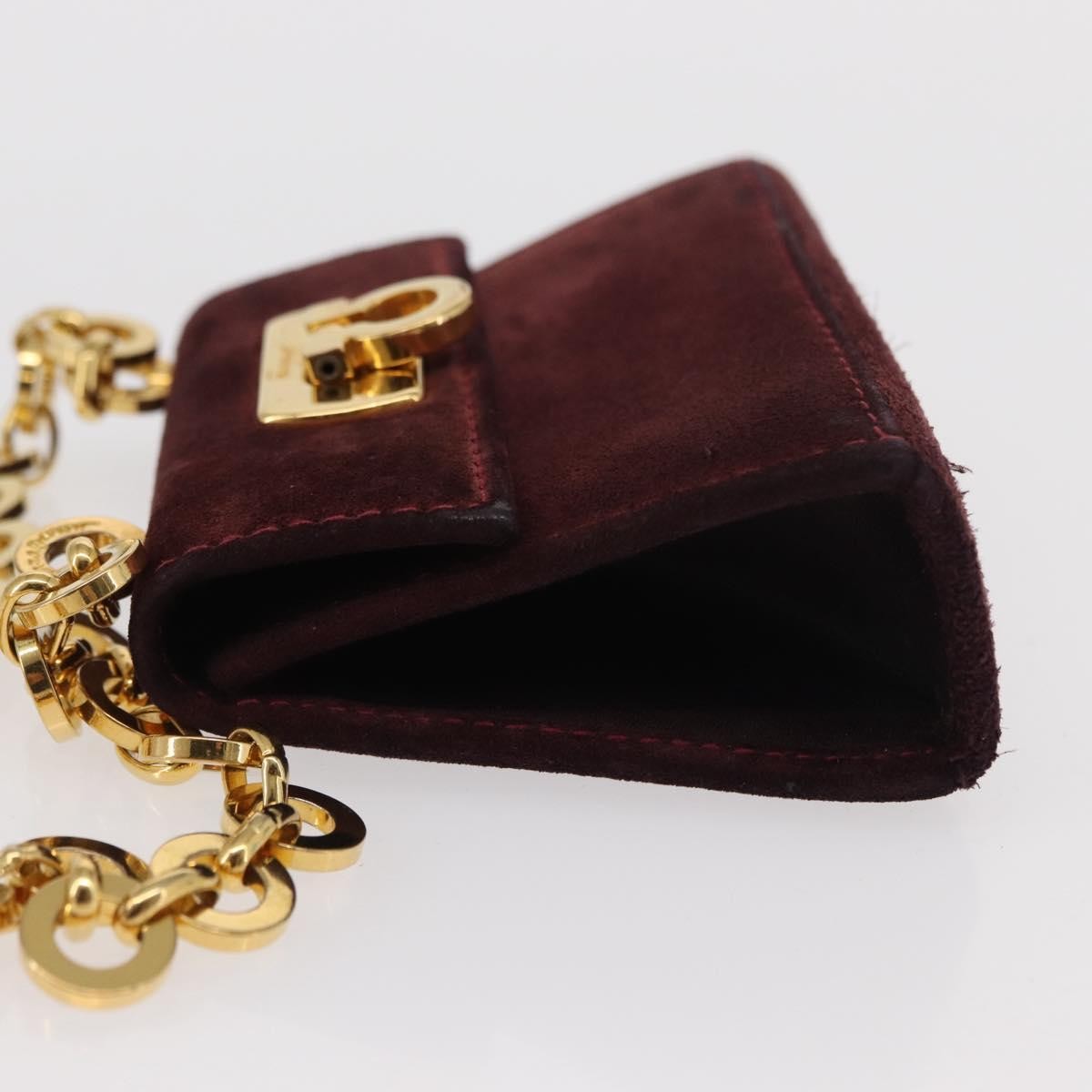 Salvatore Ferragamo Salvatore Ferragamo Chain Gancini Shoulder Bag Suede Purple Gold Authentic 152790