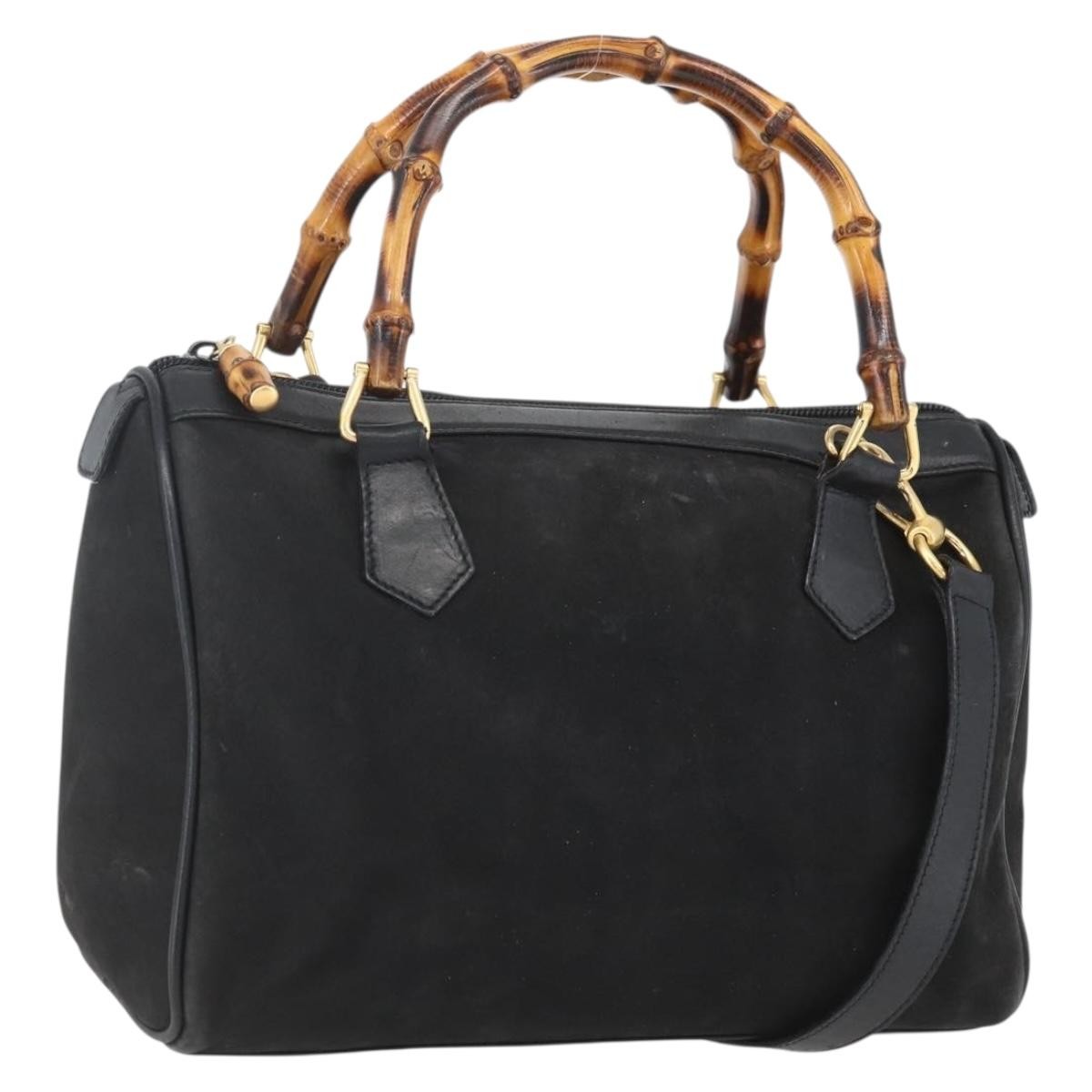 Gucci GUCCI Bamboo Hand Bag Suede 2way Black Gold 000 3444 0294 Authentic 161026