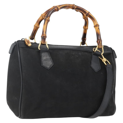 Gucci GUCCI Bamboo Hand Bag Suede 2way Black Gold 000 3444 0294 Authentic 161026