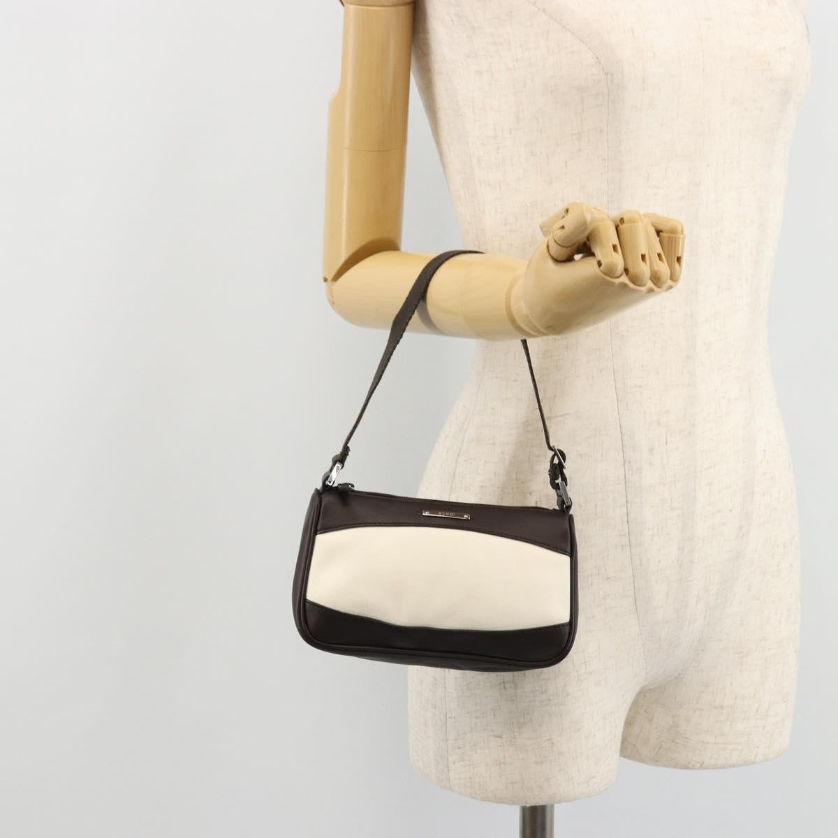 Gucci GUCCI Hand Pouch Bag Canvas Leather Brown White 92821 Authentic 177484A