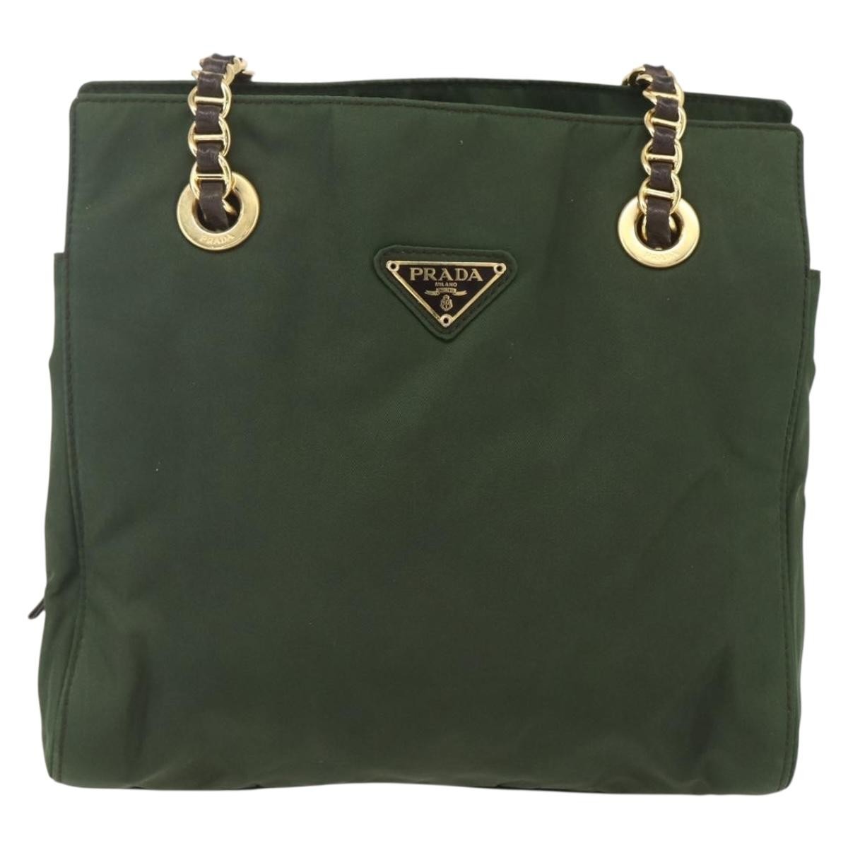 Prada PRADA Chain Shoulder Bag Nylon Green Gold Authentic 159258