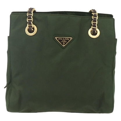 Prada PRADA Chain Shoulder Bag Nylon Green Gold Authentic 159258