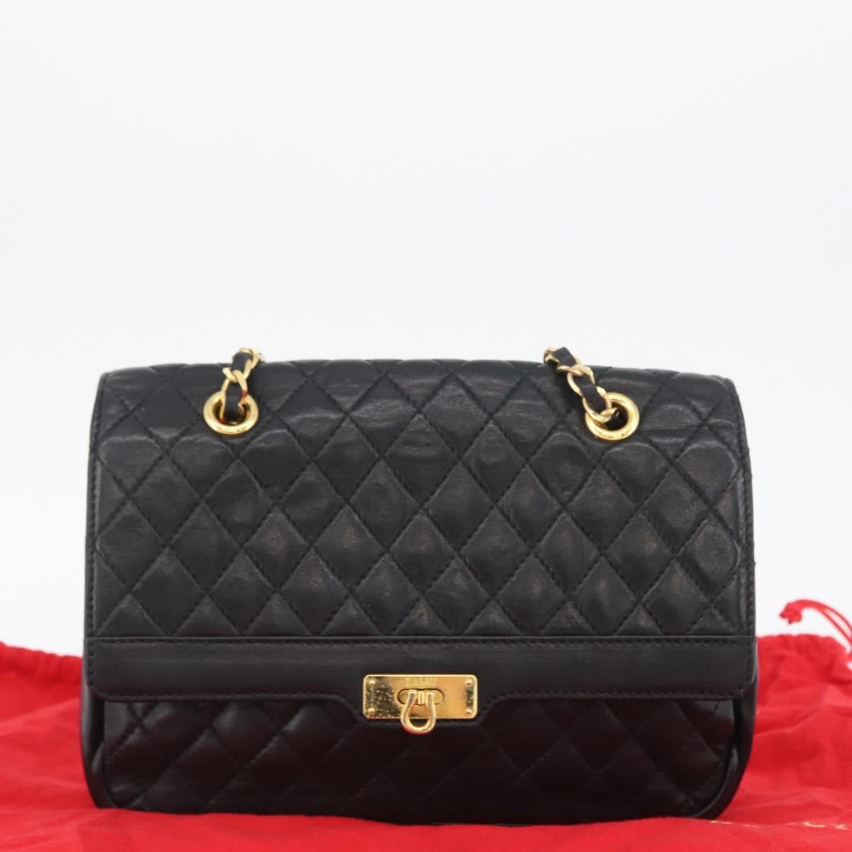 BALLY BALLY Chain Shoulder Bag Leather Black Gold Authentic BA10906