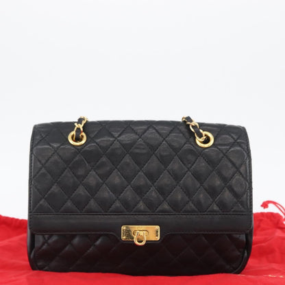 BALLY BALLY Chain Shoulder Bag Leather Black Gold Authentic BA10906