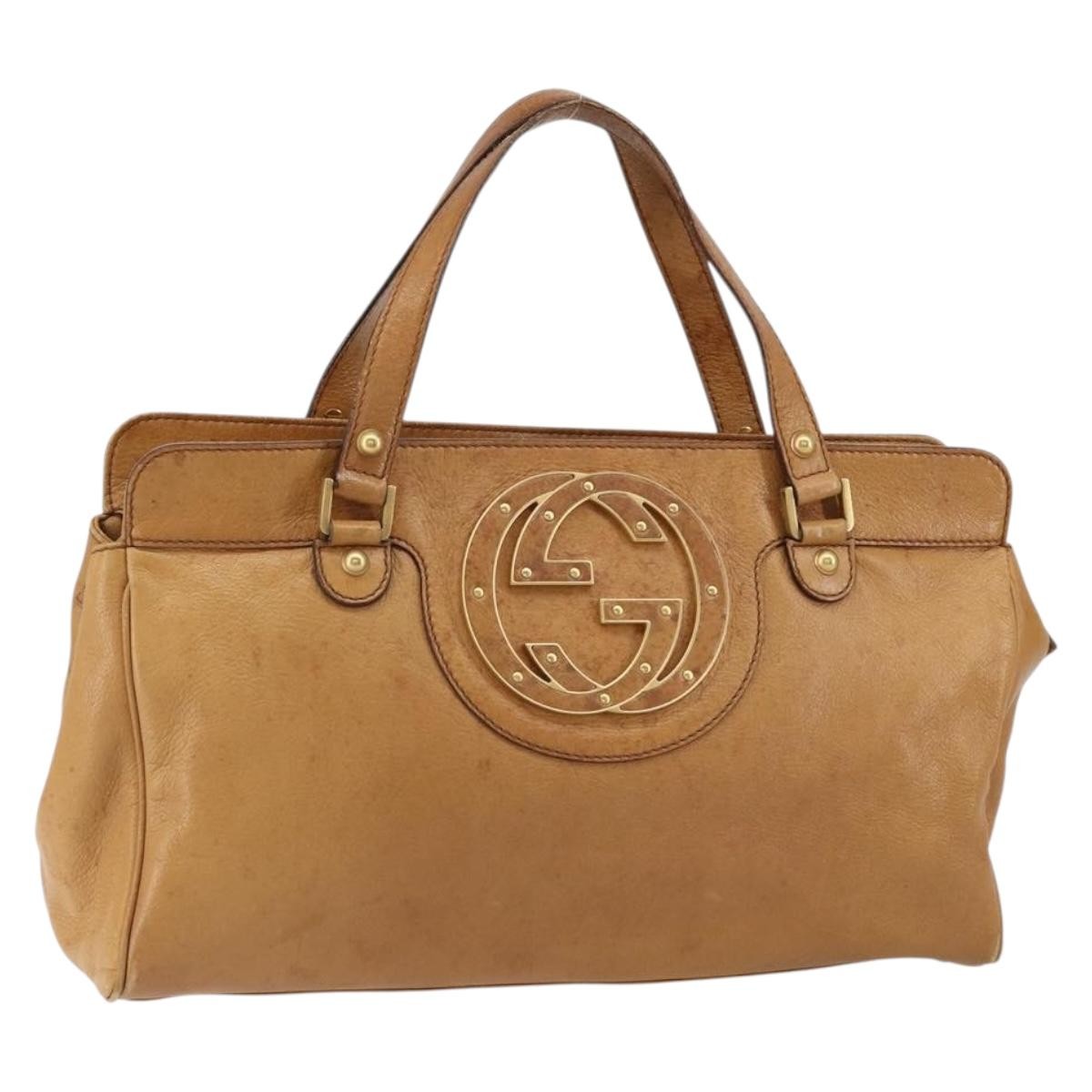 Gucci GUCCI Interlocking Hand Bag Leather Brown Gold 121551 Authentic ep11723
