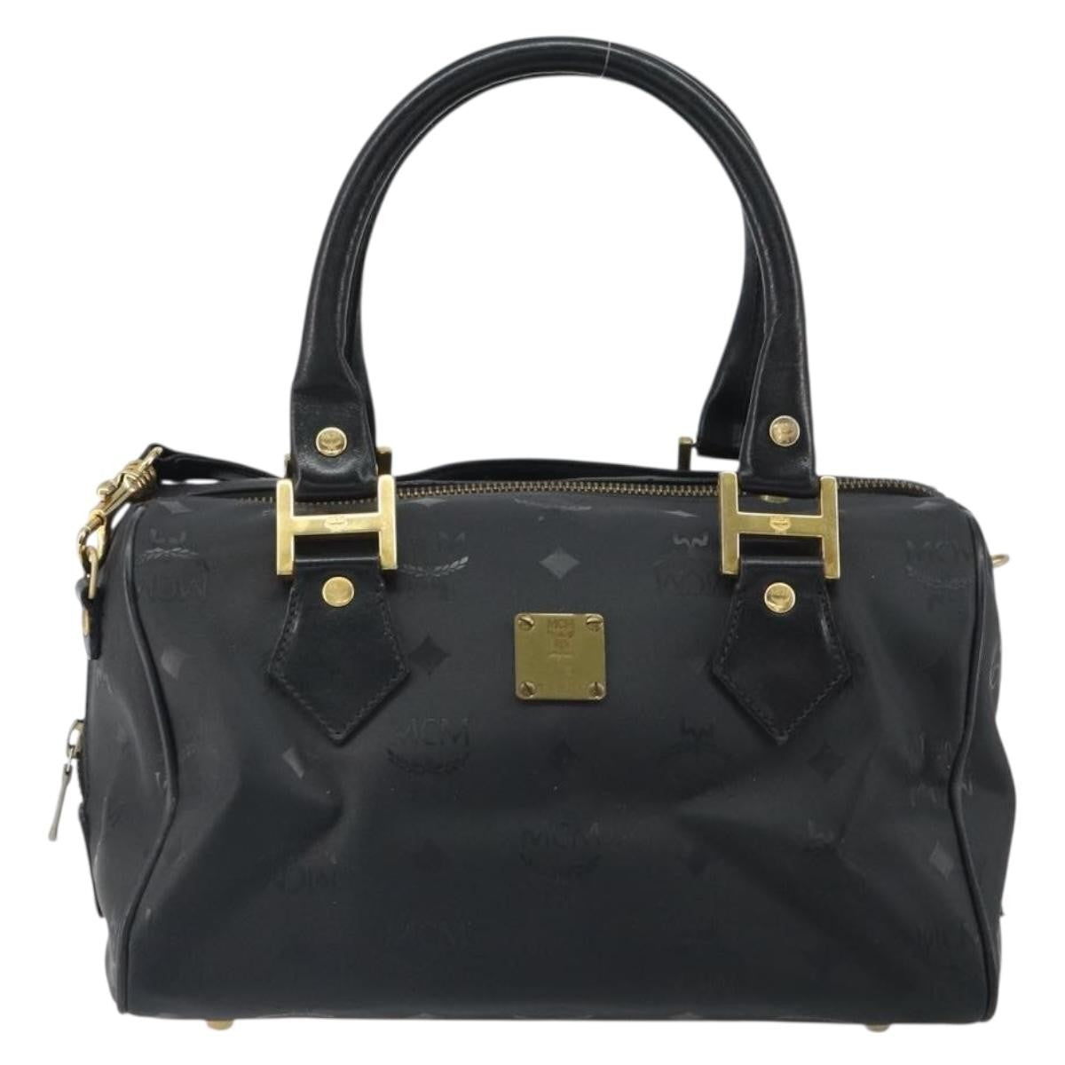 MCM MCM Vicetos Logogram Hand Bag PVC 2way Black Gold Authentic 160735