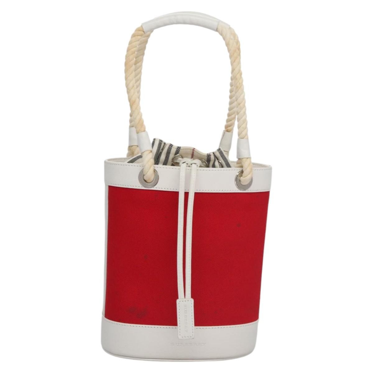 Burberry BURBERRY Blue Label Hand Bag Canvas Leather Red White Silver Authentic 113132