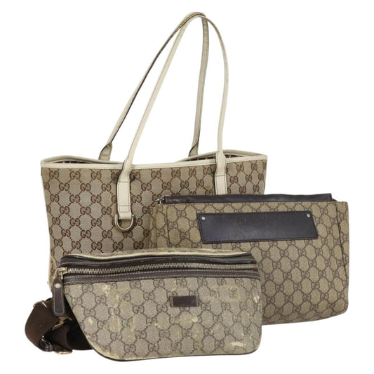 Gucci GUCCI GG Supreme Tote Bag PVC Canvas 3 Set Beige Gold Authentic bs30030