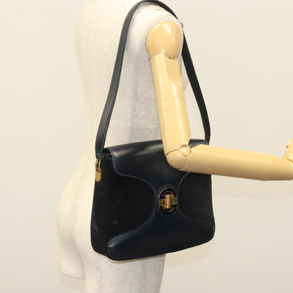 Gucci GUCCI Shoulder Bag Suede Navy Gold Authentic ep10549