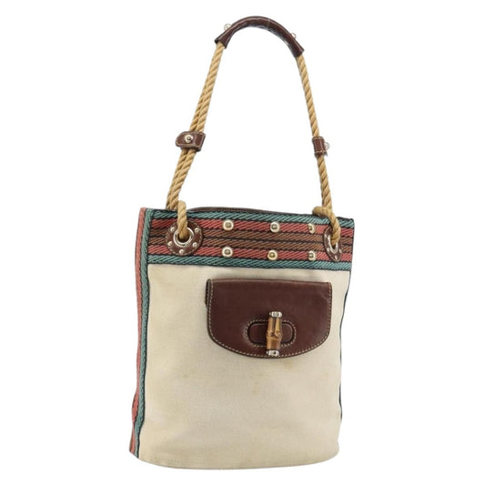 Gucci GUCCI Bamboo Shoulder Bag Canvas Beige Gold 141936 Authentic 156435