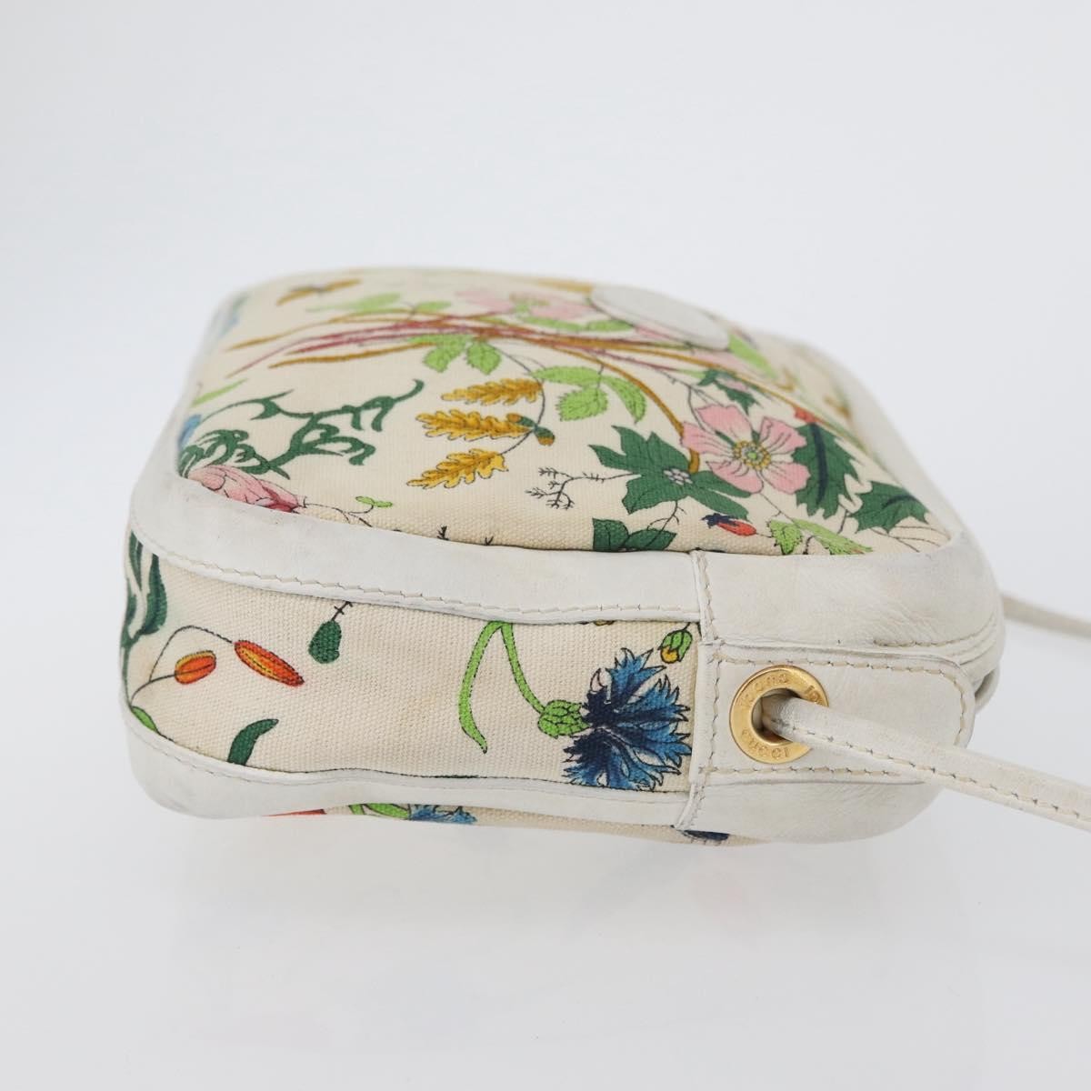 Gucci GUCCI Flora Shoulder Bag Canvas Leather White Gold 007 14 0068 Authentic fm5083