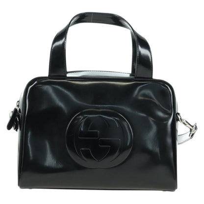 Gucci GUCCI Hand Bag Patent leather 2way Black Silver Authentic 176640