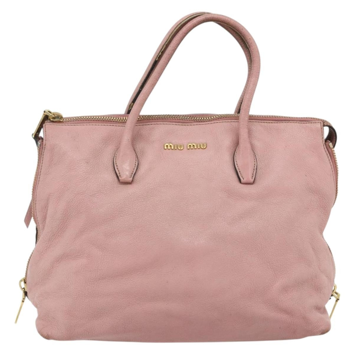 Miu Miu Miu Miu Hand Bag Leather Pink Gold Authentic 180081
