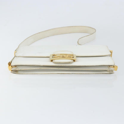 Celine CELINE Shoulder Bag Leather White Gold Authentic 156322