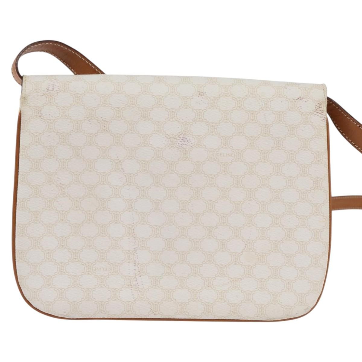 Celine CELINE Macadam Canvas Shoulder Bag PVC Leather White Gold Authentic 146823
