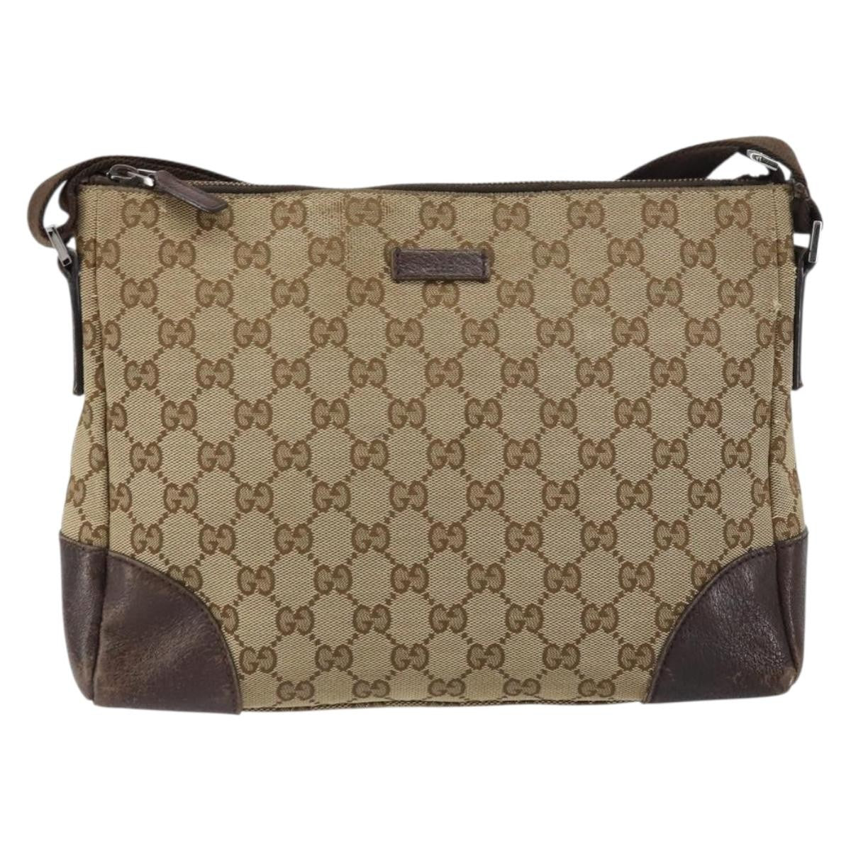 Gucci GUCCI GG Canvas Shoulder Bag Beige Silver 114273 Authentic 157746