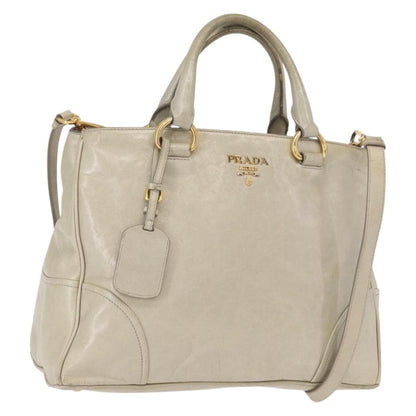 Prada PRADA Hand Bag Leather 2way Beige Gold Authentic ka1369