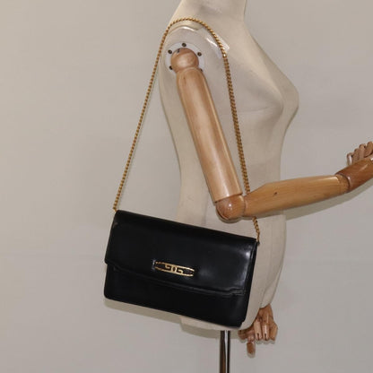Gucci GUCCI Chain Shoulder Bag Leather Black Gold Authentic 121927