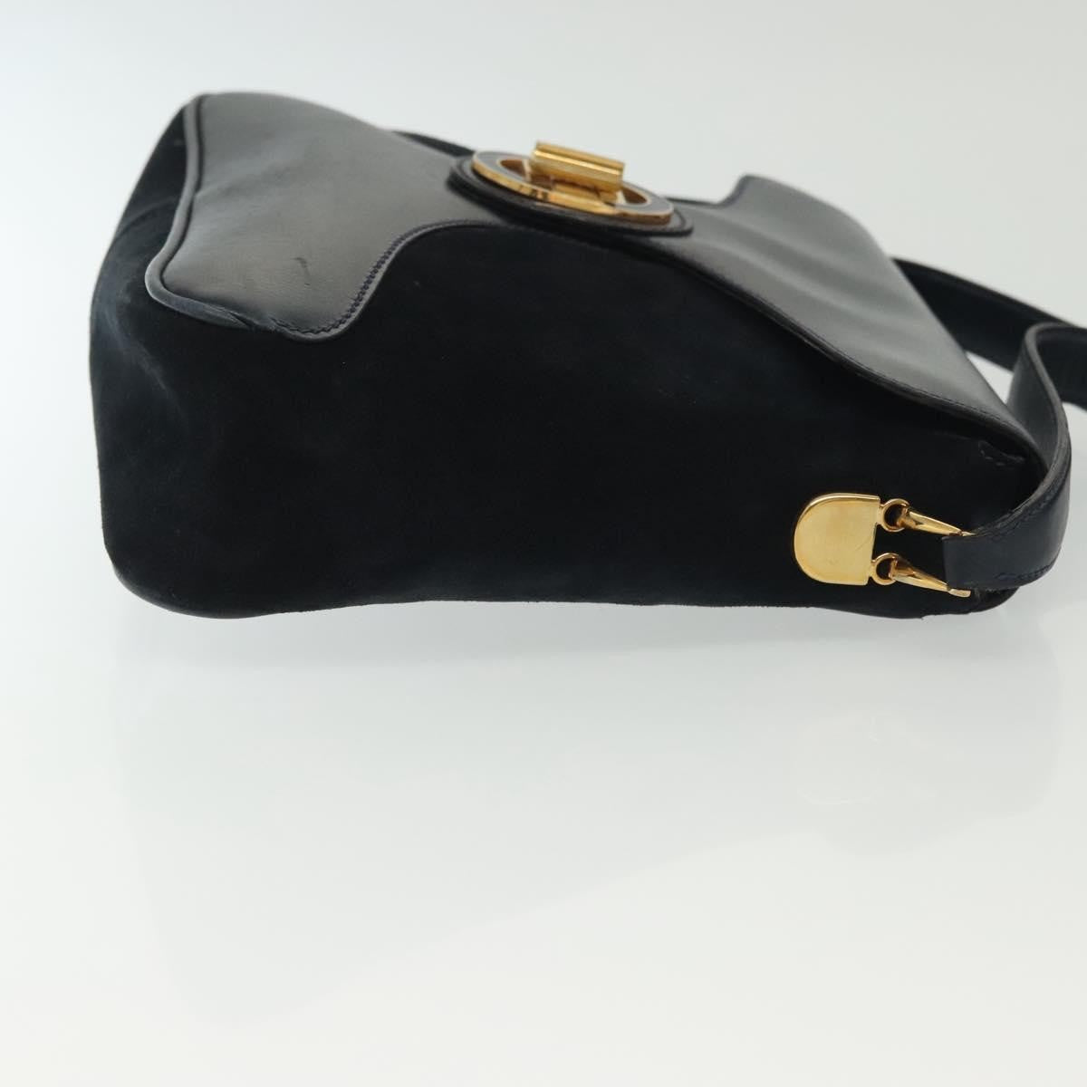 Gucci GUCCI Shoulder Bag Suede Navy Gold Authentic ep10549